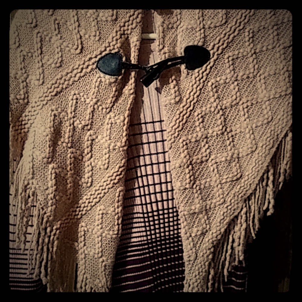 Womens button over shoulder shawl?